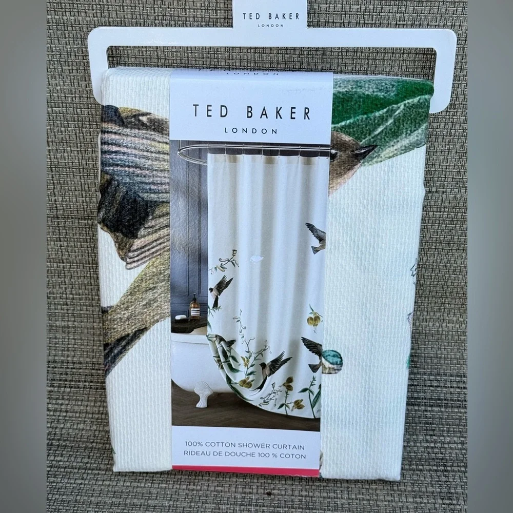 Ted Baker London Cotton Jacquard White Multicolor Bird Spring Shower Curtain